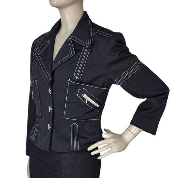 Vintage 90s Entre Deux Gothic Punk Black Worsted Wool Button-Down Blazer Jacket - Picture 3 of 9